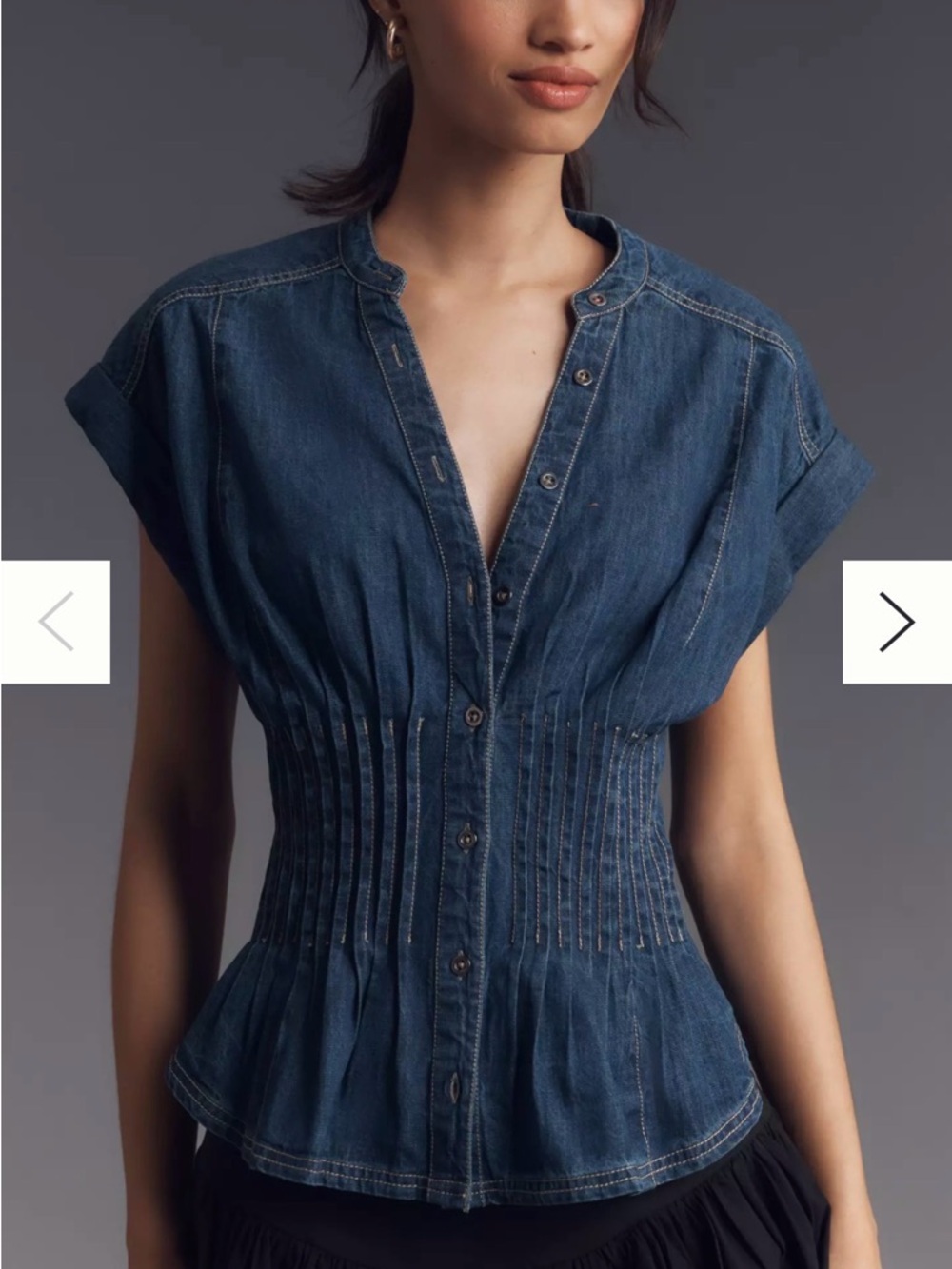Pilcro The Linden Denim Pleated Waisted Short Sleeve Shirt Size Small